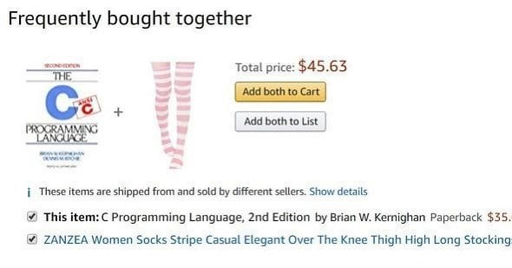 C programming book and Pink thigh highs under frequently bought together suggestion on Amazon