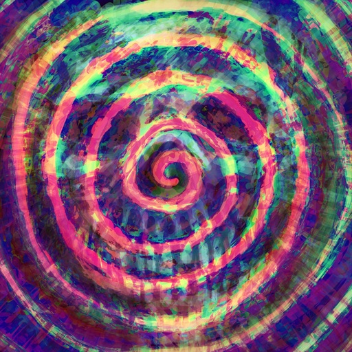 A colorful spiral with a skull subtly painted within staring hauntingly back at the viewer.